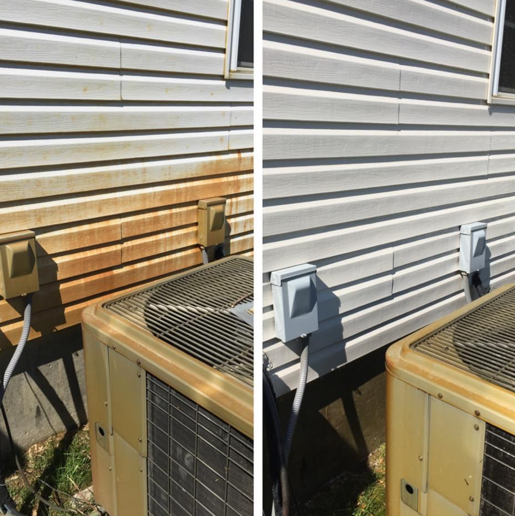 Rust removal before and after on house siding